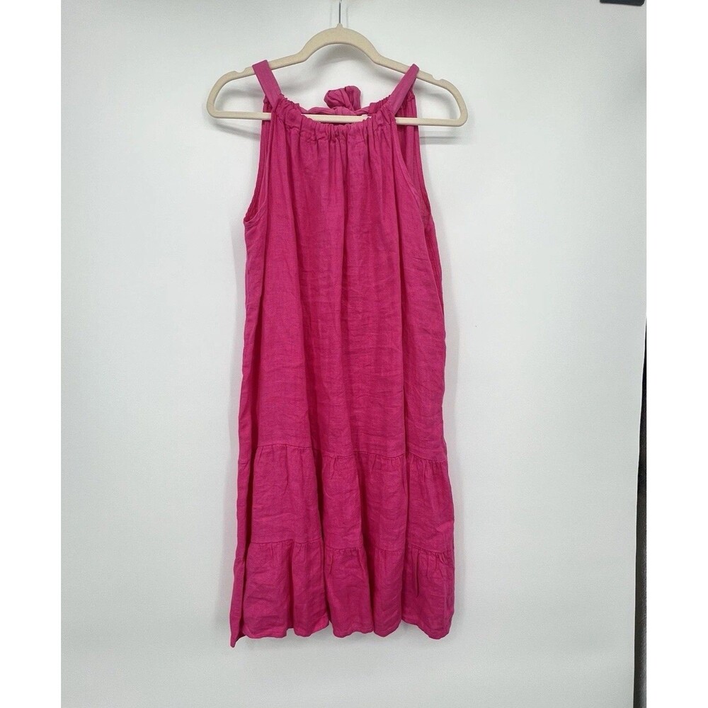 Bellambra 100% Linen Tiered Dress Halter top Womens Sz M Italy Resort Beach Vaca